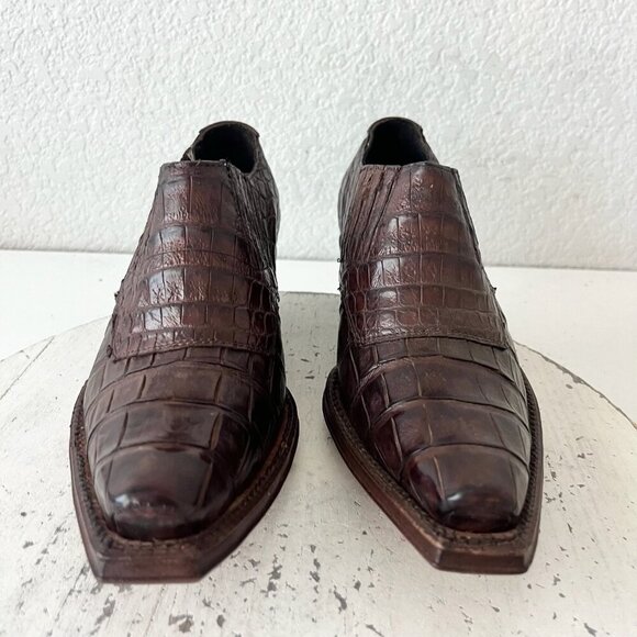 Rod Patrick Womens Western Boots Loafers Pull on Shoes 5C Brown Caiman Leather - Picture 5 of 11